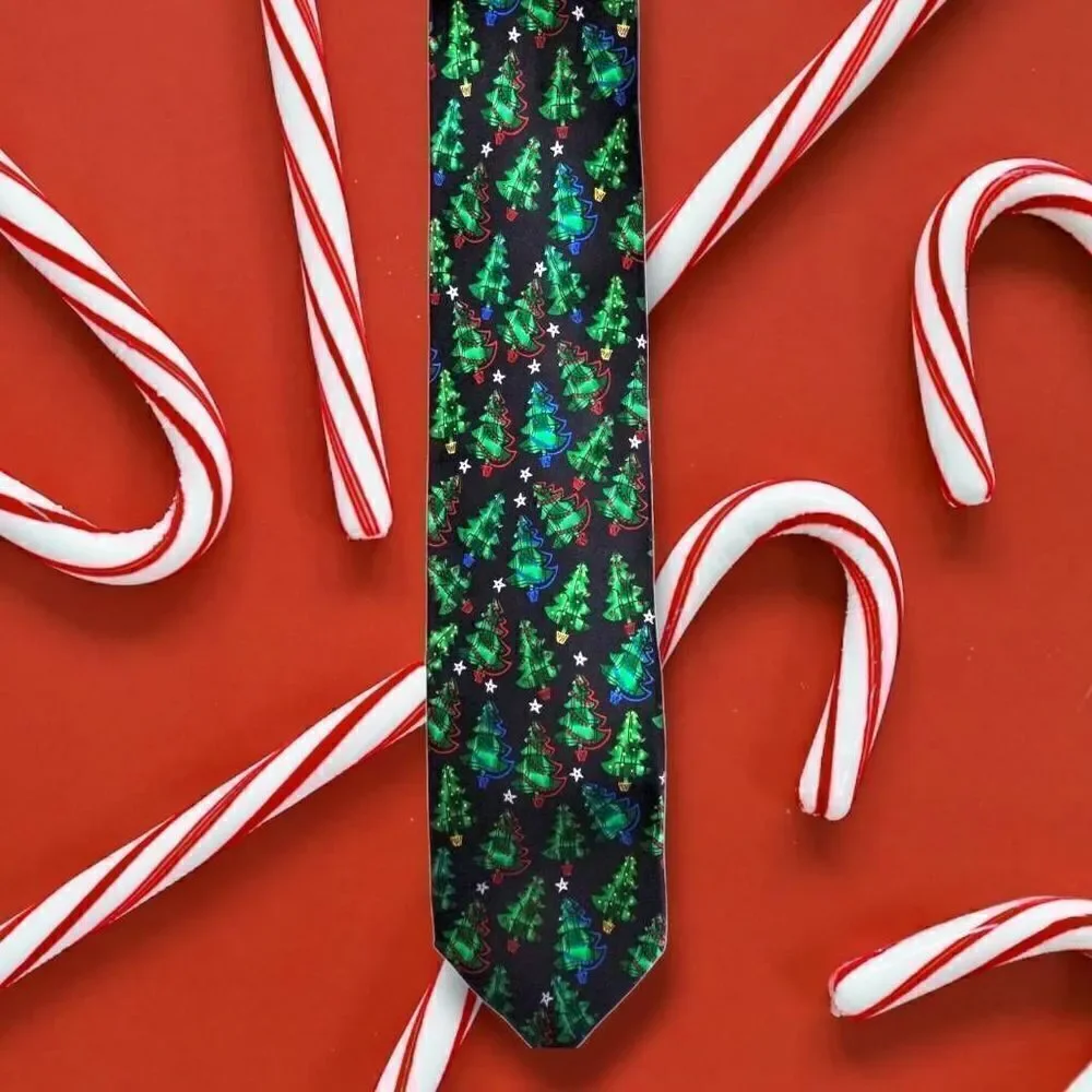 ‎Holidays Christmas Tie Men Black Green Silk Trees OS